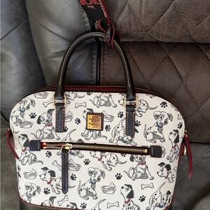 Dooney & Bourke Dog Print Satchel with Black and Red Accents